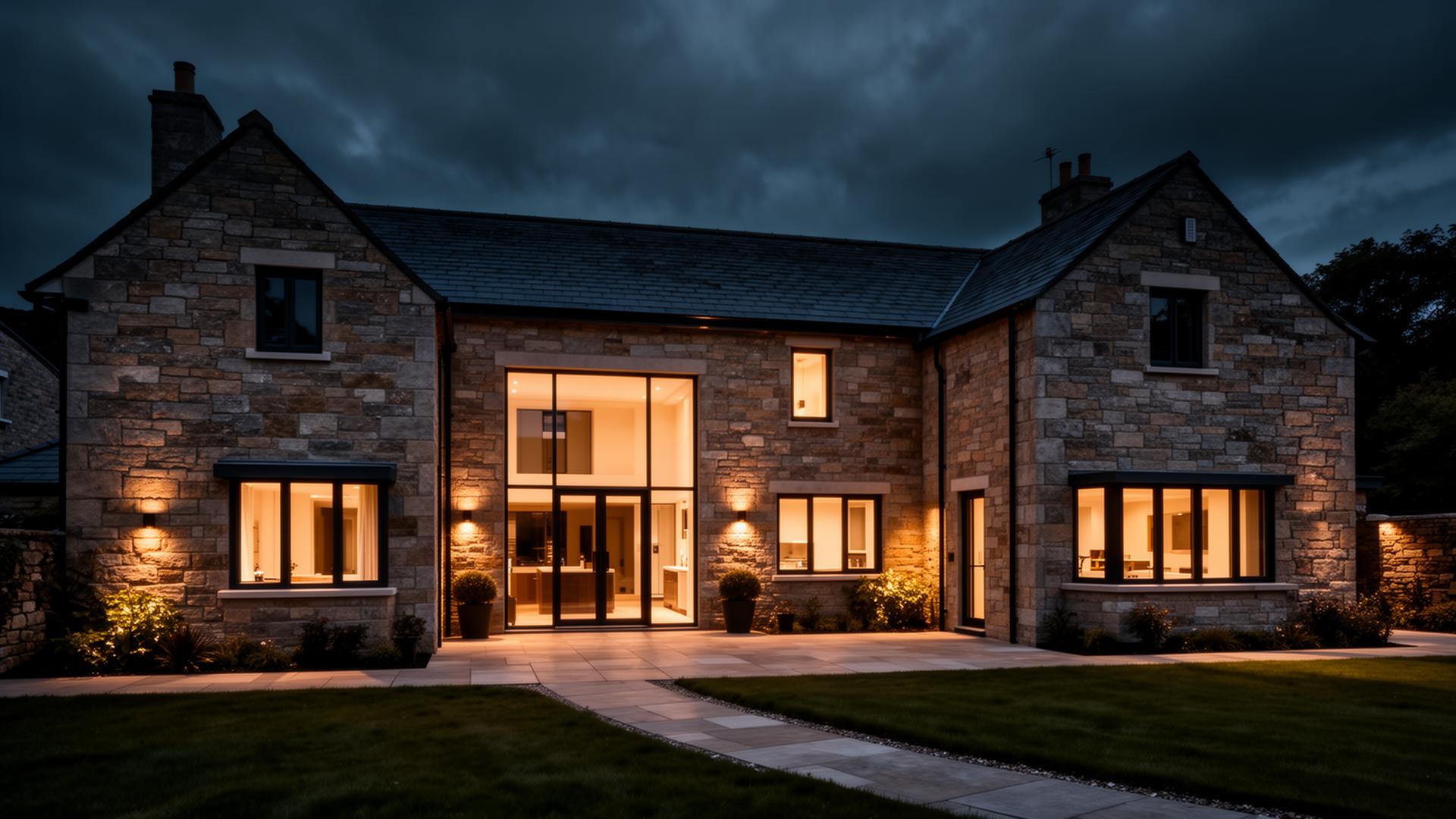 Luxury Yorkshire stone home at dusk